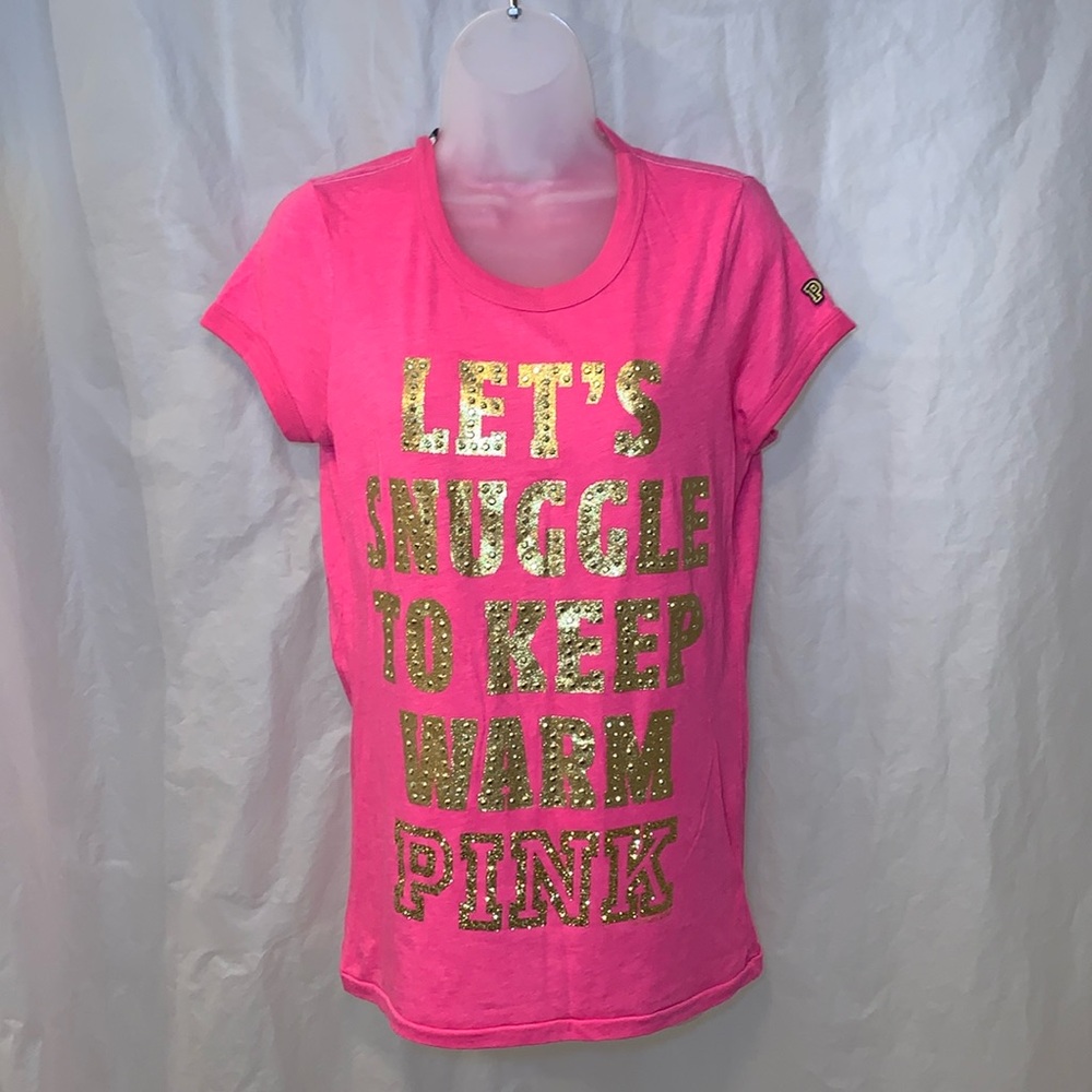 LN Large LETS SNUGGLE BLING PINK VICTORIAS SECRET SHIRT